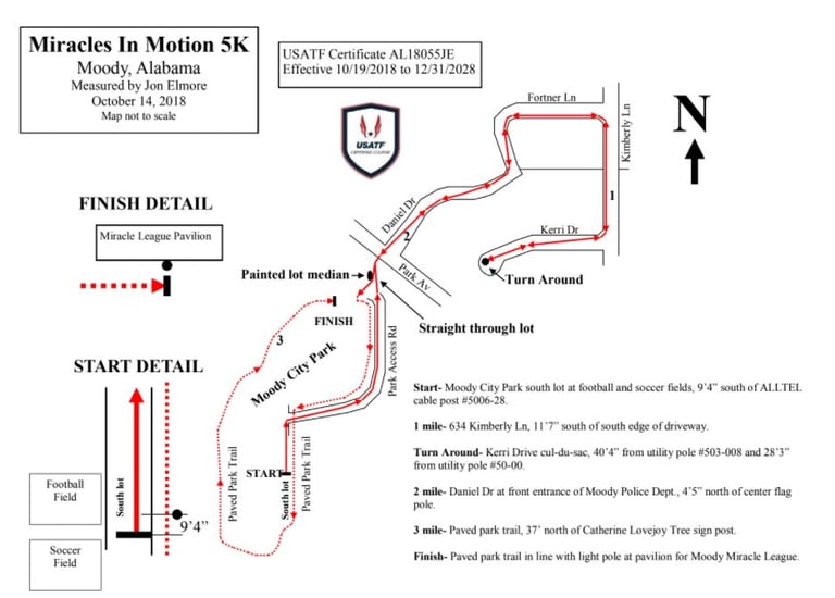 An example of a black and white USATF certified race course in Moody, Alabama