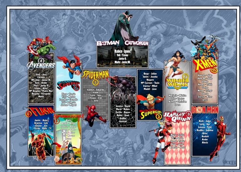 Seating Plan boda temática Marvel /DC