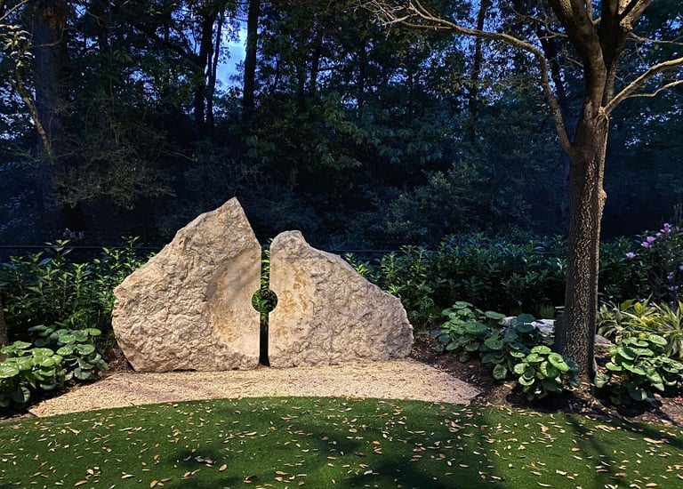 focused accent spot light on stone from tree