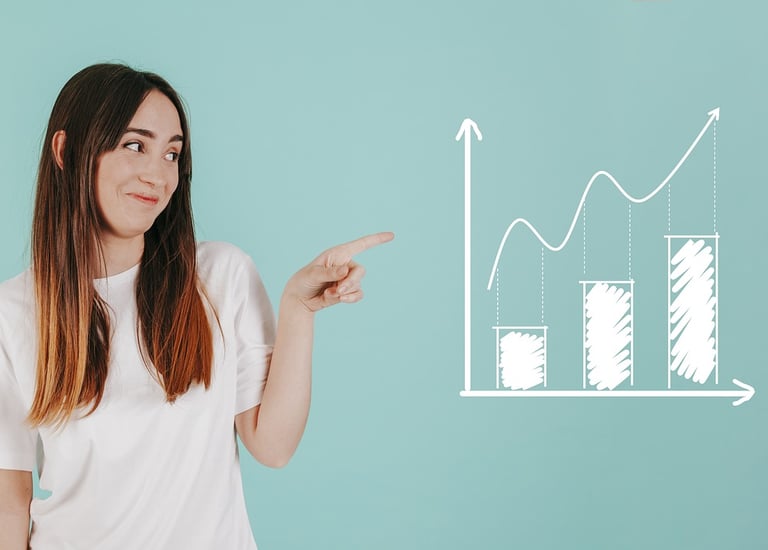 a woman pointing at a chart chart of a bar chart
