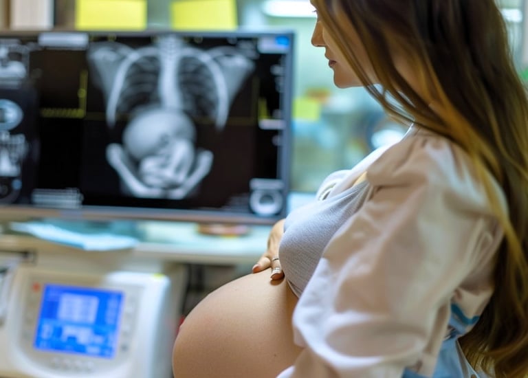 Pregnant women looking at her ultrasound report