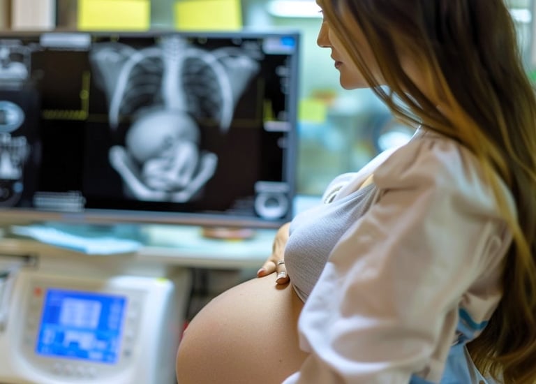 Pregnant women looking at her ultrasound report