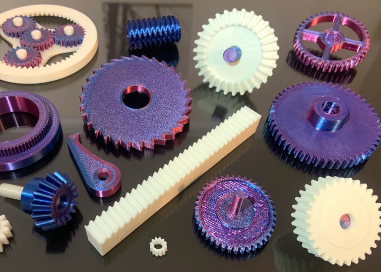 petg and abs 3d printed gears and ohter small components
