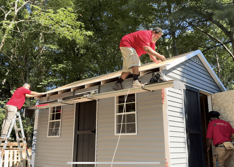 Imperial Custom Sheds in-house crew building a custom shed on-site — no subcontractors used