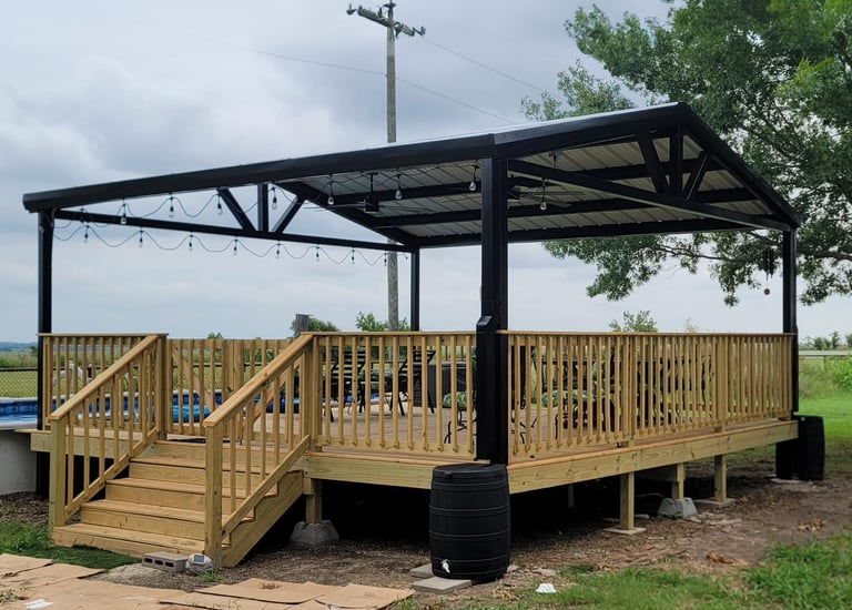 Wood Deck with Metal Patio and Roof