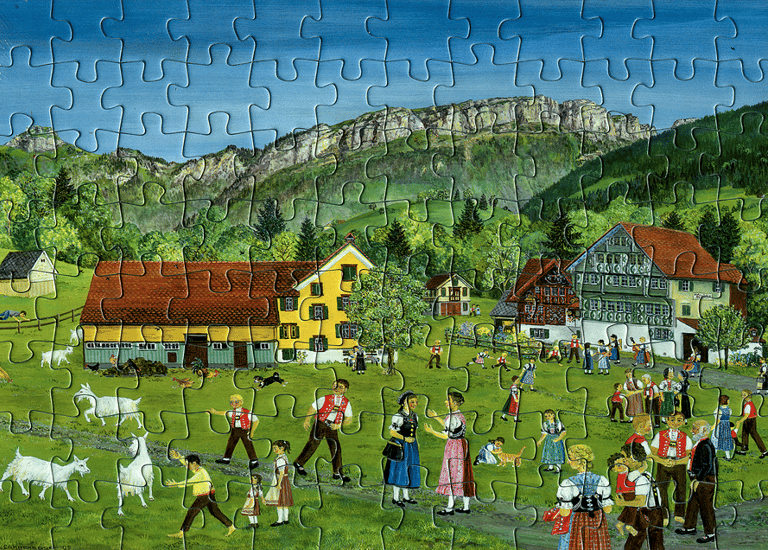 a puzzle piece puzzle piece with a picture of a farm scene