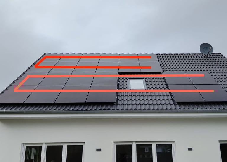 string plan eingezeichnet dokumentation solarmodule schrägdach