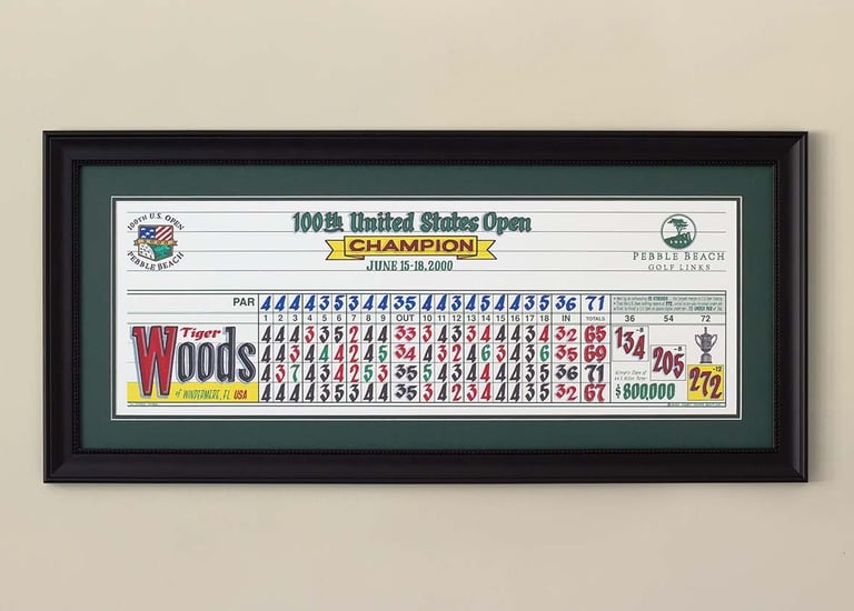 Casey Jones Golf's scorecard artwork featuring Tiger Woods' famous win at the 100th US Open at Pebble Beach.