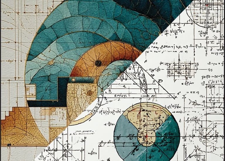 watercolor golden spiral with intricate geometric equations