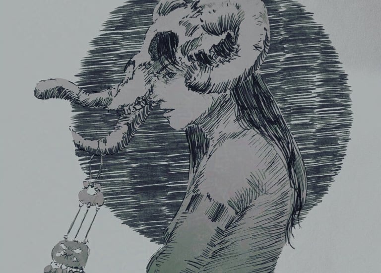 Demon Girl Fantasy Ink Hatching Character Commission