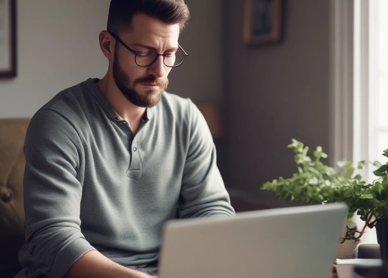 a man sitting at a table with a laptop computer
