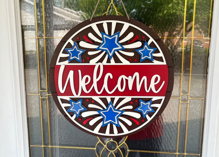 laser cut and painted wooden welcome door or wall hanger