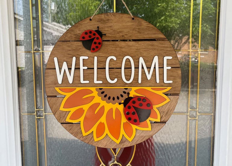 laser cut and painted wooden welcome door or wall hanger
