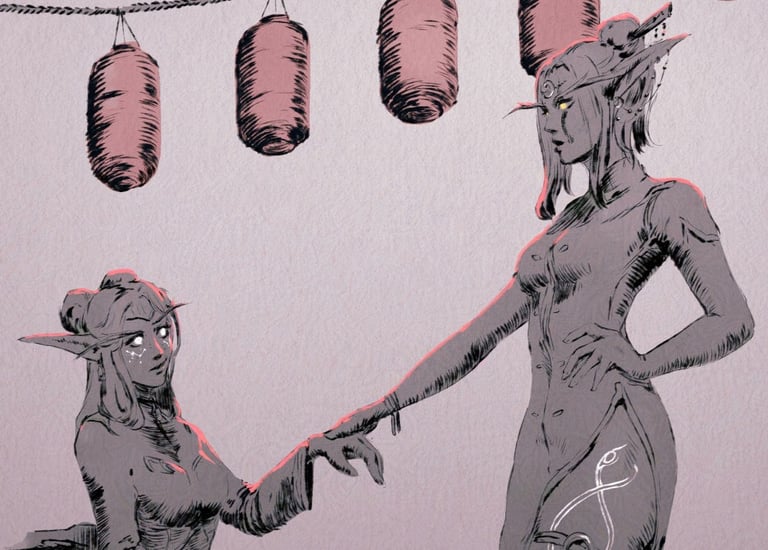 World of warcraft fantasy character night elf ink hatching commission.