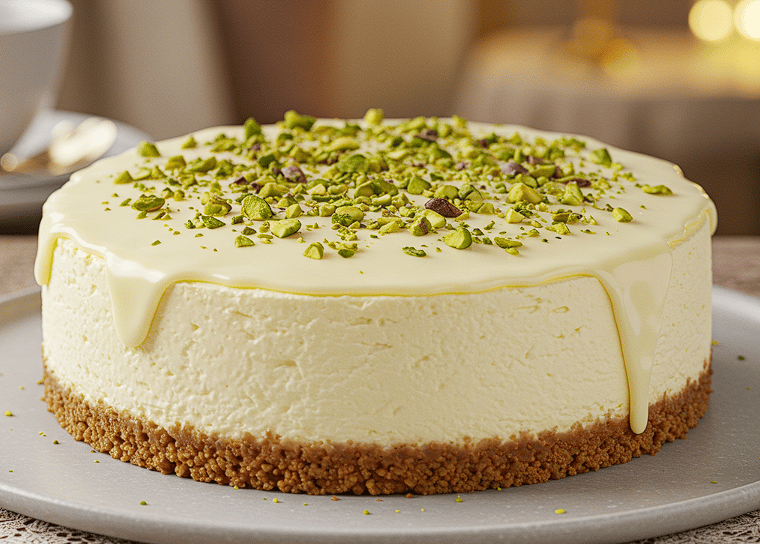 tarta de queso chocolate blanco y pistachos