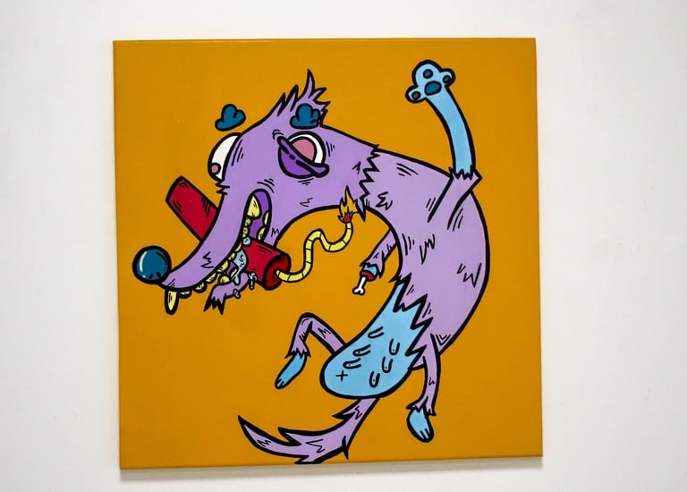 "peinture-gore-humoristique.jpg" alt="Illustration gore humoristique aux couleurs vives, style ligne