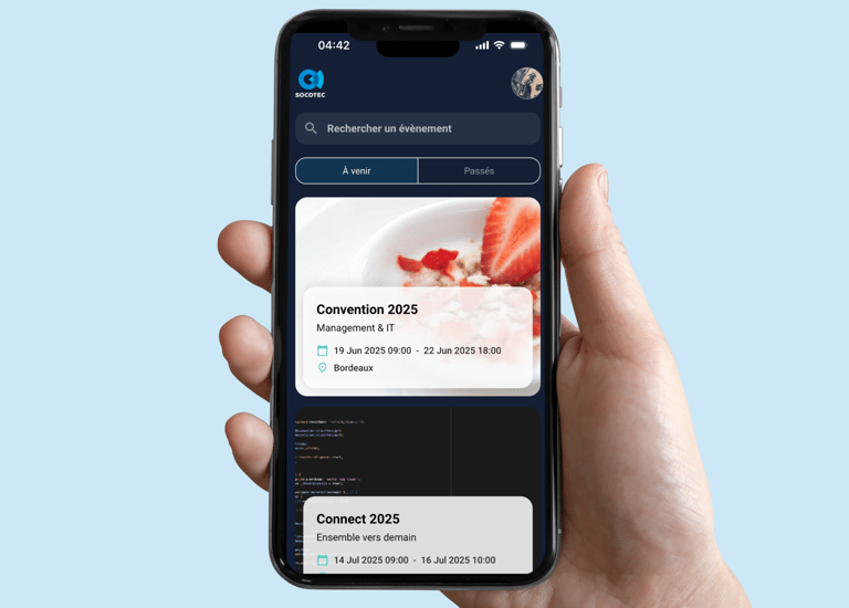 Screenshot d'une application de calendrier professionnel