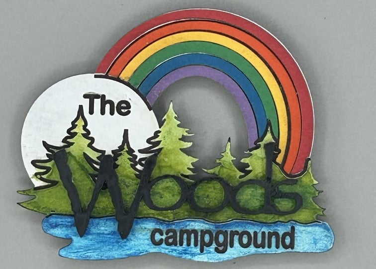 laser cut and painted campground souvenir magnet
