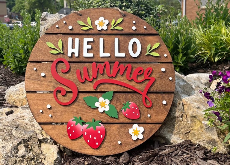 laser cut and painted wooden strawberry door or wall hanger