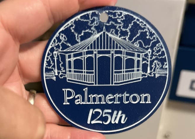 laser engraved acrylic ornament commemorating 125th anniversary of Palmerton