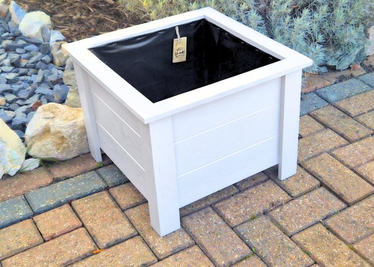 Wooden square planter on legs painted in white colour made from quality wood