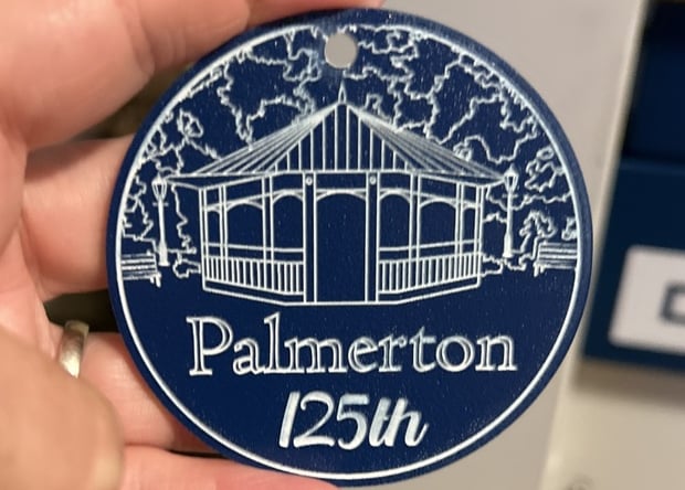 laser engraved acrylic ornament commemorating 125th anniversary of Palmerton