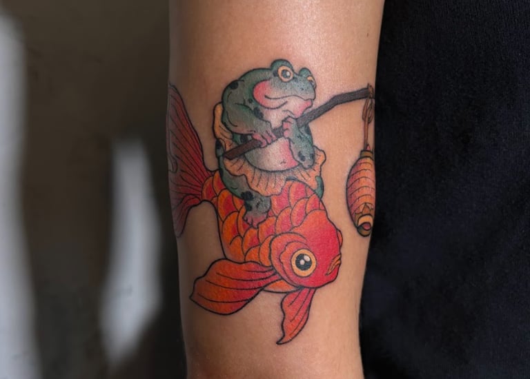 frog riding fish tattoo japanese