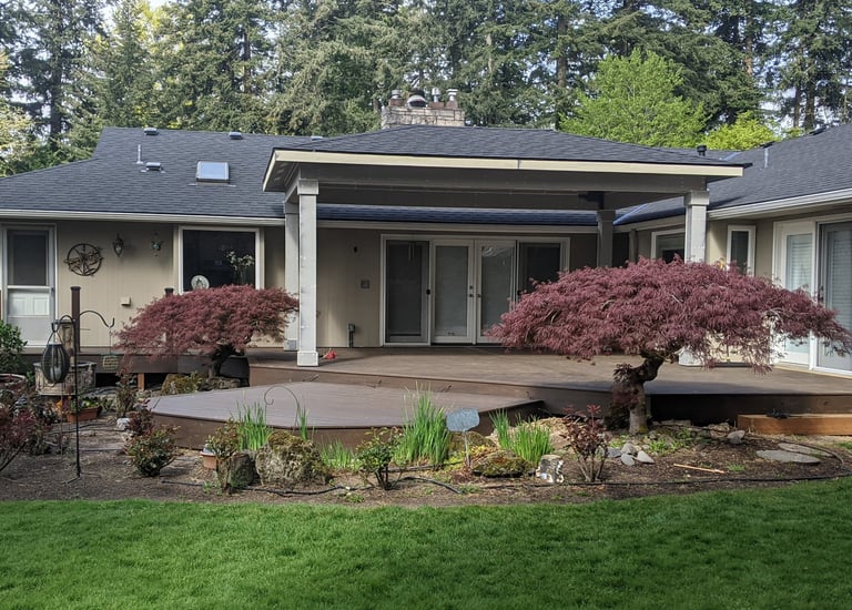 free standing patio cover with trex decking