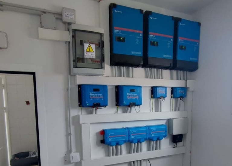 a room with a bunch of blue boxes and some boxes