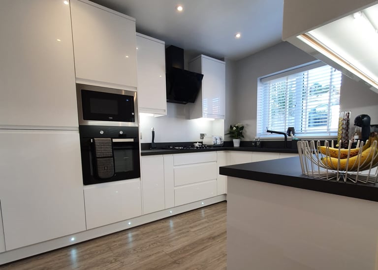 modern kitchen renovation black and white