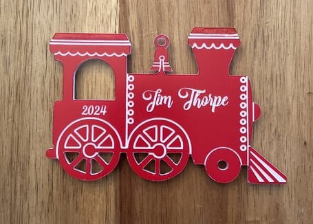 laser engraved acrylic steam locomotive ornament