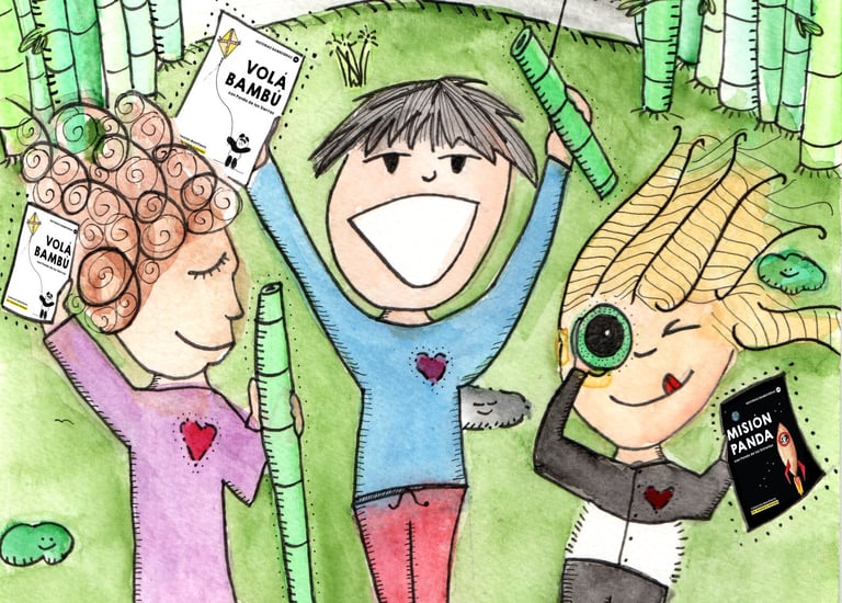 a drawing of a boy and girl holding a book