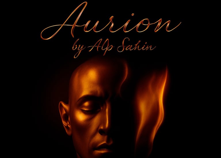 Abstract golden soundwave on a dark background representing Aurionism’s original music