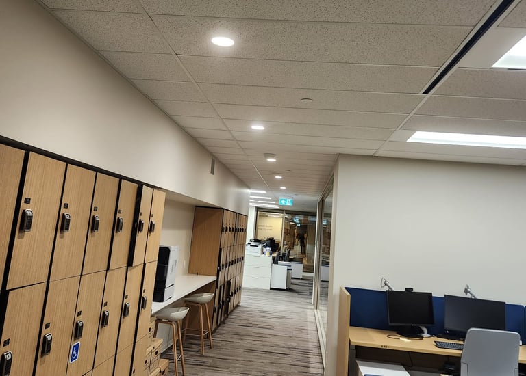 Pot lights installed in a commercial office setting
