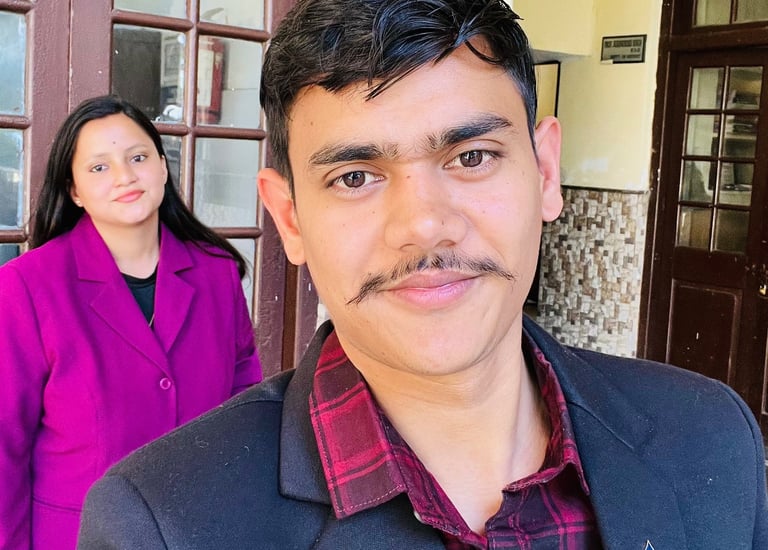 a man and woman standing in front of a door