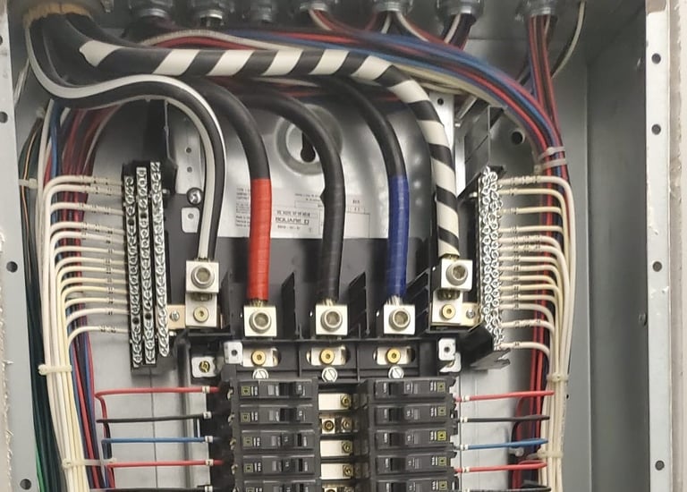 a large electrical paneled paneled in a box of electrical equipment