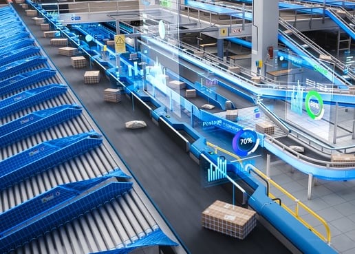 esteiras com caixas de papelão em uma fabrica