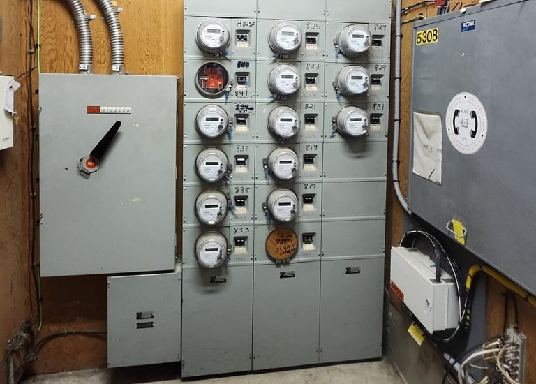 meter room of a commercial building, maintenance work