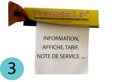 pince magnétique Posterclip avec l'ouverture des lèvres magnétiques pour pouvoir afficher