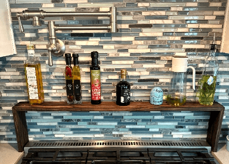 scorched wood kitchen stovetop shelf