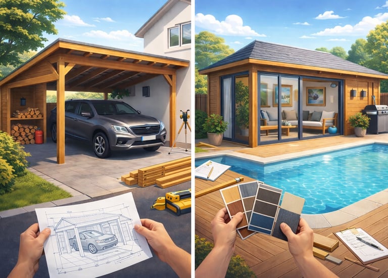 Construction de carport et pool house à Waremme, Hannut, Huy et Liège