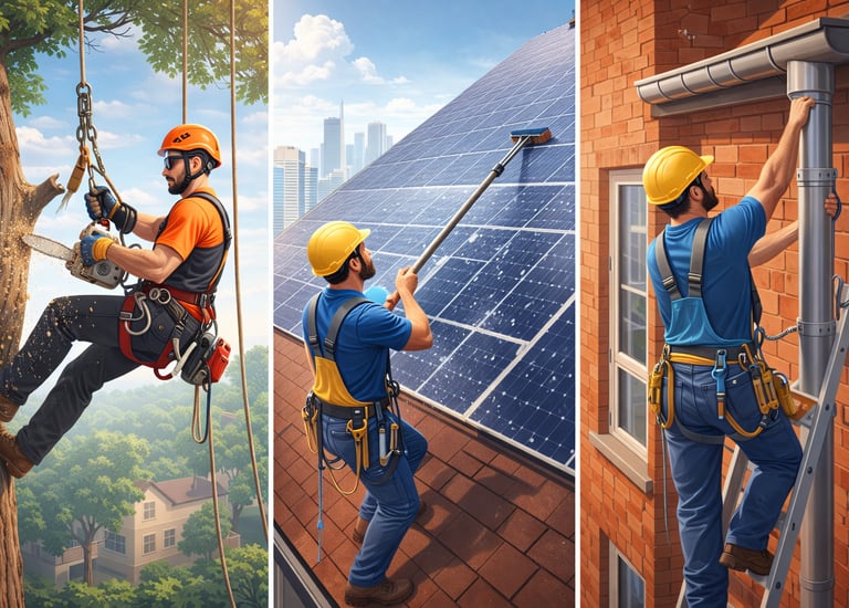 Travaux d’accès difficiles, élagage à risque, nettoyage de toiture et intervention sur panneaux phot