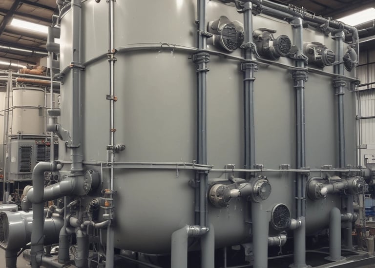 Engineers reviewing AutoCAD drawings of a sewage treatment plant.