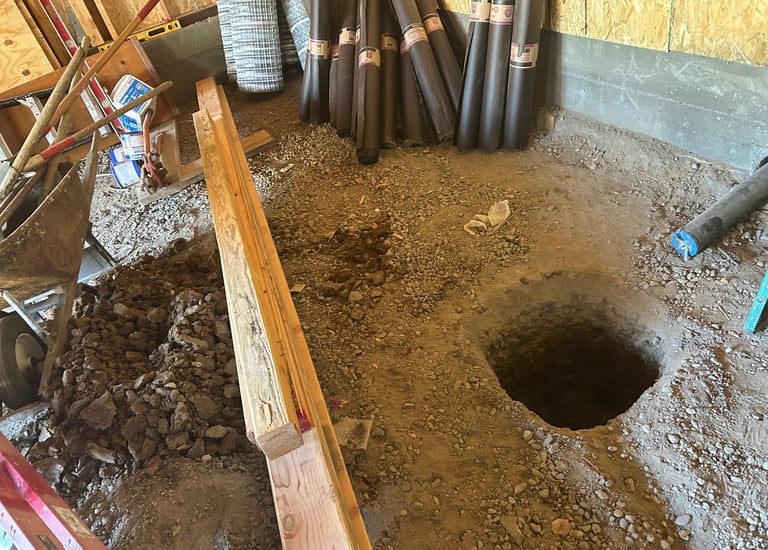 Percolation test hole filled with water