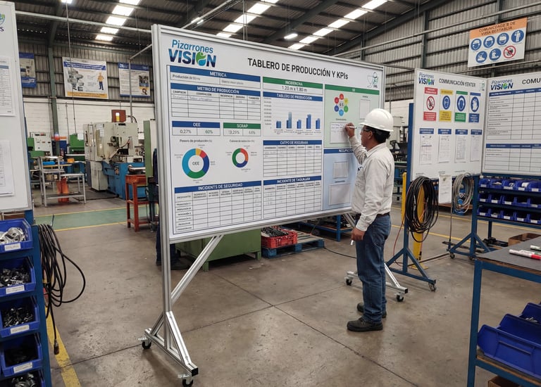 Pizarrón VISION personalizado con atril de aluminio móvil