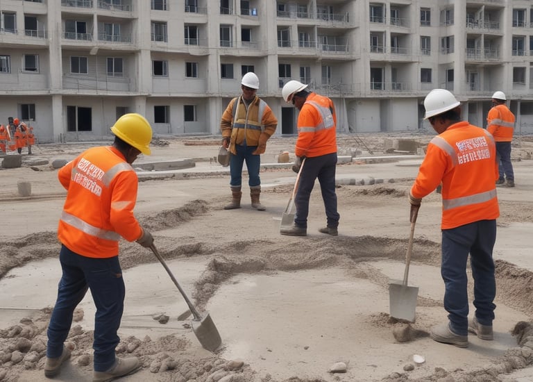 Concrete mixer truck delivering ready-mix concrete at construction site.