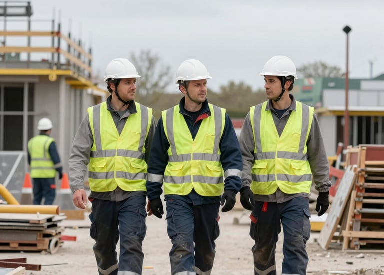 Team coordinating on a construction installation project outdoors.