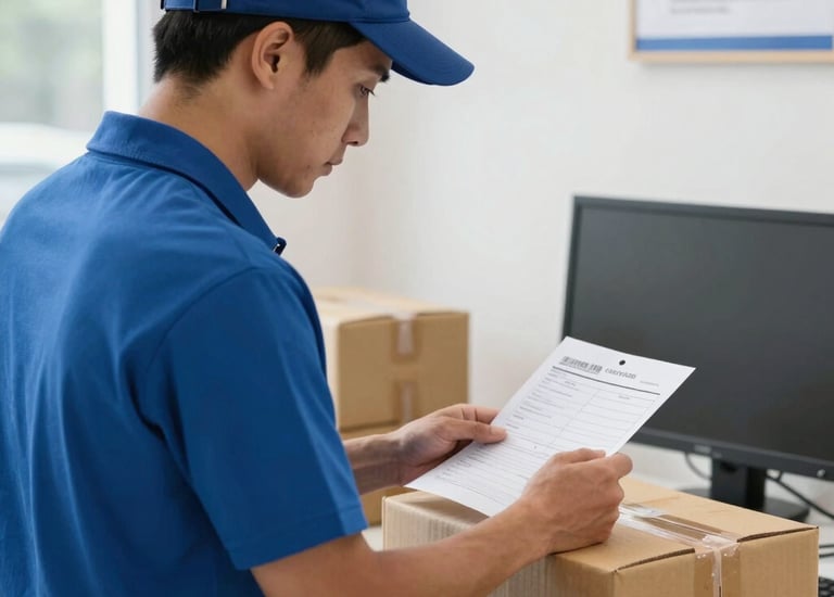 A courier scanning a package the receipt with no company is there