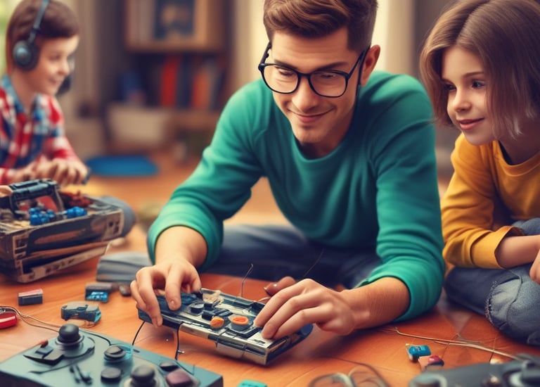 A scientist working with colorful chemical solutions in a bright laboratory.