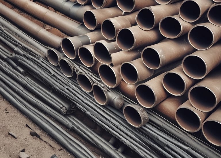 A pickup truck with a flatbed carrying large equipment through snowy terrain